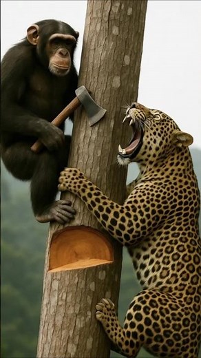 Chimpanzee vs Leopard on Tree | Wild Survival Battle 🐆🐒 #shorts