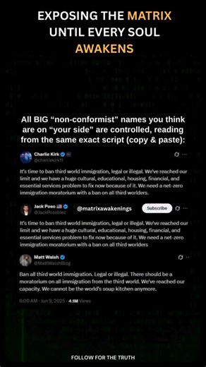 Matrix on Instagram: "Charlie Kirk, Matt Walsh, & Jack Pose — establishment controlled, script-reading puppets. The "alternative media" is just as controlled and full of agents whose sole role is to feed you propaganda, misleading narratives, and incite division amongst the masses. FOLLOW➡️ @matrixawakenings to learn the Truth so you can combat the Lies. 👉🏻 Comment “📖Book” or “👁️Decode” to get the 📖 of Wisdom and the 📖 of Symbolism — the truth won't stay hidden! Here's how you can help spr