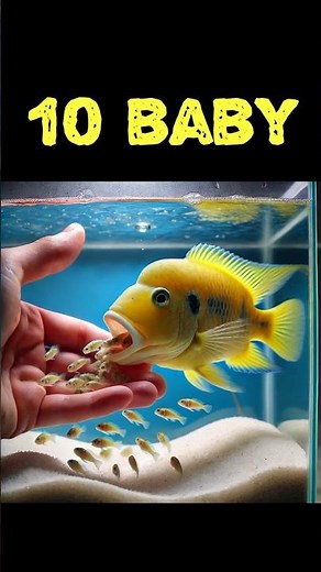 Aquarium cichlid fish giving birth to 10 babies