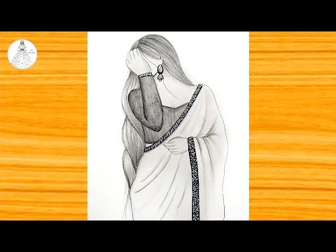 How to draw a girl hiding face|girl drawing|how to draw a girl in beautiful traditional long dress