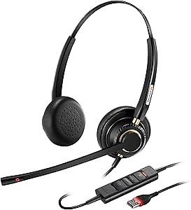 Arama USB Headset with Microphone for PC, Computer Laptop Headphones with Noise Cancelling Mic & Audio Controls for Home Office Business Skype UC Webinar Zoom