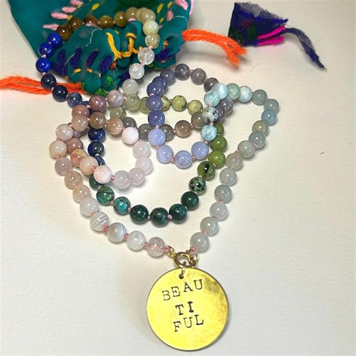 Gemstone Mala Necklace and Talisman Bundle, Hand Knotted Meditation Mala, Intention Jewelry Gift, Mother's Day Gift, Harmony and Joy Mala - Etsy