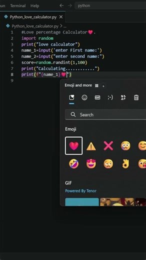 💘 python love calculator😳 Type two name and See What happends.