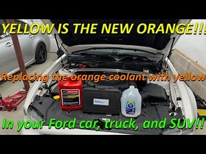 We change the OLD ORANGE ford coolant out for the NEW YELLOW ford coolant in our Coyote Mustang