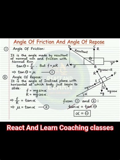 Angle of friction amd angle of repose #class11physics #frictionclass11 #shortnotestnotes #viralshort