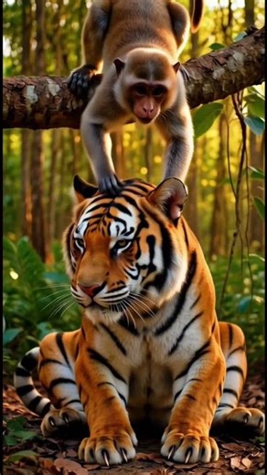 Monkey Teases Tiger Then Jumps to Tree & Laughs! 😂🐒🐅 Funny Animal Video #enigmacalm #animal#funny