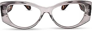 2SeeLife Oversized Cateye Reading Glasses for Women – Medium–Wide Fit, Durable & Sturdy Frame, Trendy Premium Cateye Readers, Clear Gray, +2.50