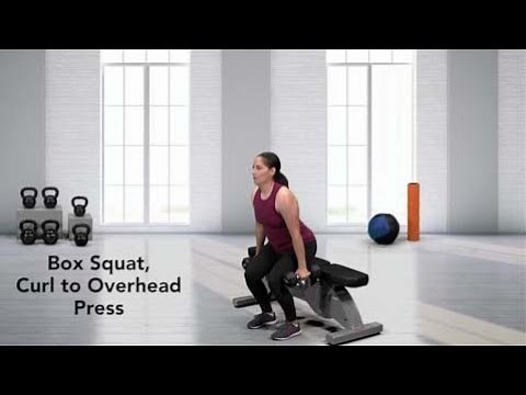How to do a Box Squat, Curl to Overhead Press