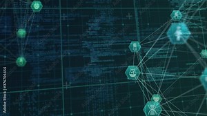 Globe of digital icons against data processing