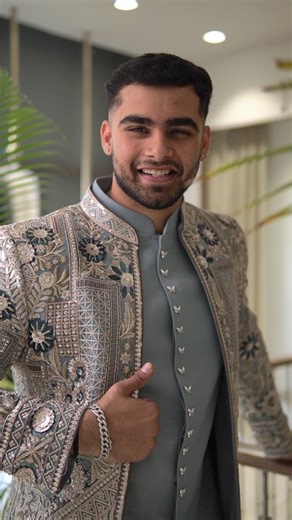 Ambica Exclusive | Bridal & Groom Couture Bhopal & Bairagarh on Instagram: "Made for celebrations where heritage meets modern elegance ✨🙏 DM / WhatsApp only :- ‪+91 97132 11600‬ A refined Men’s Indo Western Suit that defines luxury — featuring a powder blue–grey base paired with an exquisitely embroidered Indo Western jacket, crafted for the modern groom and festive connoisseur 🤍 Every detail speaks sophistication — from the rich zardosi work Indo Western embroidery with silver and gold accent
