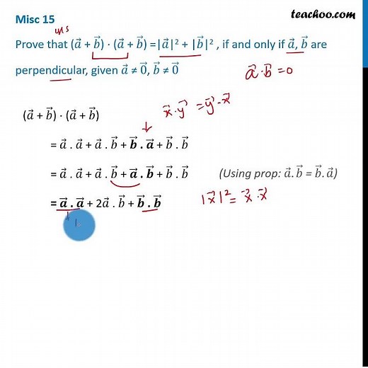 Misc 15 - Prove that vectors (a + b) . (a + b) = |a|^2 + |b|^2 - Teachoo