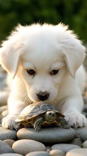 Curious Puppy Meets a Tiny Turtle for the First Time