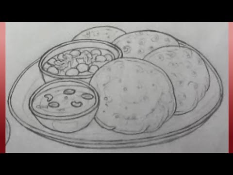 How to draw indian food pencildrawing #howto #drawing #indianfood #pencildrawing Puri curry kheer