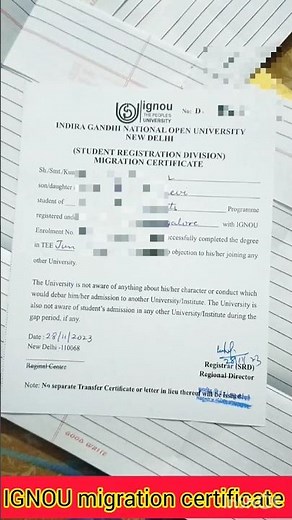 IGNOU migration certificate kaise prapt kare online and offline process