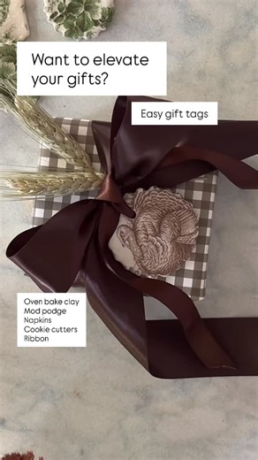 Katie Jones & Bridget Larrabee on Instagram: "These tags are sure to elevate your gift giving this year!! *********************************** *Simply roll out oven bake clay and shape with a cookie cutter *Poke a hole with a skewer *Bake at 275 for 12 minutes *Tear a napkin and peel off top layer *Coat clay with mod podge *place napkin and cover with mod podge *peel the napkin off as you cover the edge *once dry thread with ribbon Let us know if you have any questions!! #surcee #stl #diy #giftta