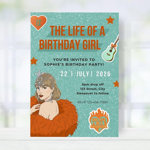 Taylor Swift Life of a Birthday Girl Invitation | Digital Showgirl Invite, Editable in Canva - Etsy