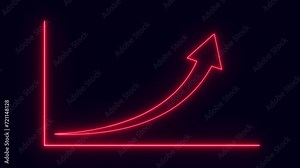 Rising up arrow on chart graph animated icon, neon Infographic growth object animation. Increase sales in business flat cartoon 4K