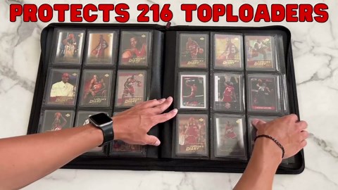 PREZA Toploader Binder - Holds 216 Top Loaders - 9 Pocket Trading Card Storage with Double Sided Sleeves for TGC and Sports 3" x 4" Top Loaded Trading Cards (Black)