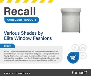 Do you have any Shades by Elite Window Fashions? Find out about the recall and what to do: https://ow.ly/8cxc50QRC2v | Healthy Canadians