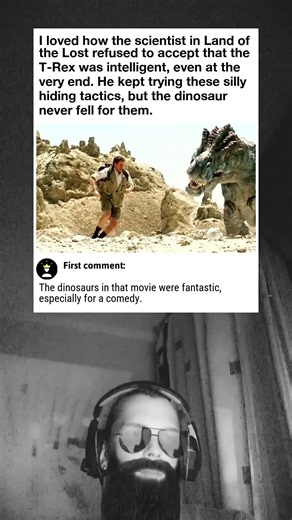 Land of the Lost 2009 T Rex chase scene and the scientist's disbelief