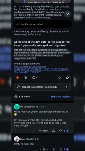 This is what I got for sharing my suggestion in reddit, pure toxicity. Not even a feedback
