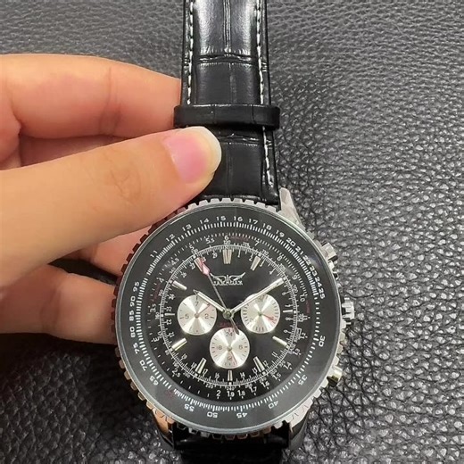 Jaragar AVIGATOR Series Black Genuine Leather Belt 3 Dial Fashion Men Automatic Mechanical Wristwatch Top Brand Luxury