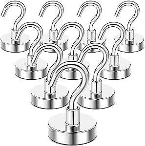 DIYMAG Magnetic Hooks, 50 LB Heavy Duty Magnet with Hook, 10 Packs Strong Rare Earth Neodymium Magnets for Hanging, Magnetics Hanger for Curtain, Home, Kitchen, Workplace
