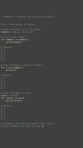 for loop basics #python #showcase