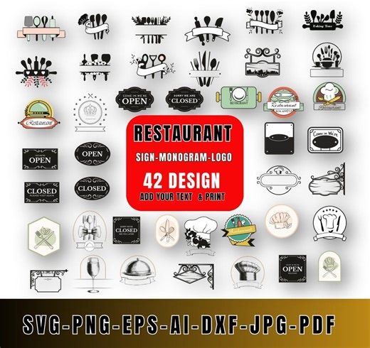 Restaurant Logo SVG-PNG Bundle: Kitchen Monogram Chef Name Sign (digital Download) - Etsy
