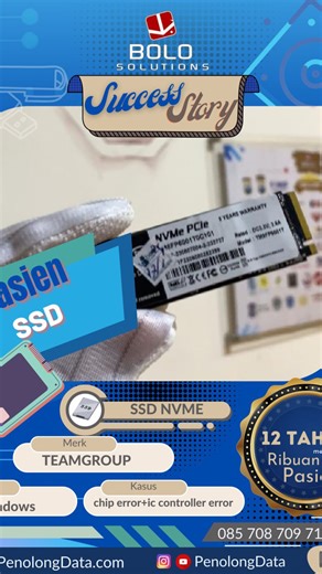 Recovery data Harddisk Surabaya PenolongDataCom on Instagram: "Data di penting kamu hilang? / tidak terbaca? jangan panik dulu ! Recovery Data SSD NVME merk TEAMGROUP kapsitas 1 TB Kendala SSD NVME tidak terdeteksi. Setelah dilakukan pengecekan ternyata ada kerusakan IC Controller Error dan Chip Error Tindakan : Recovery Data SSD NVME berhasil direcovery. Bagi kalian ada ada 👉 Harddisk 👉 Flashdisk 👉 Memory Card 👉 HP Android Yang bermasalah untuk selamatkan datanya, Kami siap membantu. Terima