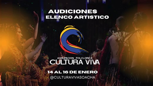 ELENCO ARTÍSTICO Superación, disciplina, entrega, habilidad, resistencia, humildad y perseverancia: eso es lo que caracteriza a un buen danzante. Sé parte de nuestro Elenco Artístico y asume los retos que Cultura Viva trae para ti este 2026. ¡Demuestra tu talento y lleva tu danza al siguiente nivel! Cierre de inscripciones: 10 de enero. Audiciones: Del 14 al 16 de enero. ¡3 días de alta intensidad! FORMULARIO DE INSCRIPCION https://form.jotform.com/243277662894673 | Cultura Viva Soacha