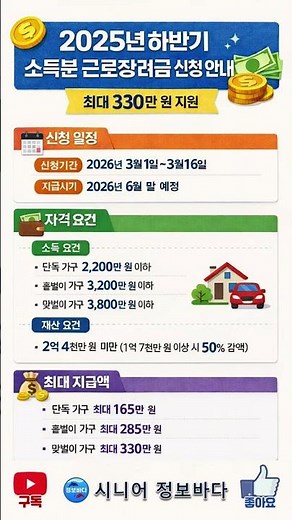 2025년 하반기 근로장려금 신청기간 확정! 3월1일~3월16일 | 최대 330만원 받는 방법 #근로장려금 #2025근로장려금 #근로장려금신청 #근로장려금지급일 #장려금신청기간