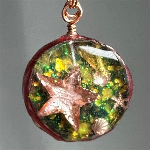 Sea Glass Resin Necklace – Rose Gold Starfish Pendant, Coastal Jewelry - Etsy