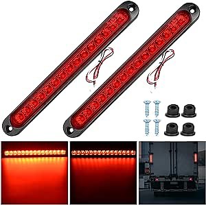 Nilight 2PCS 10Inch 15 LED Red Trailer Light Bar for Park Stop Turn Tail Brake Lights IP67 Waterproof Marker ID Clearance Strip for Truck Golf Cart Pickups Boats