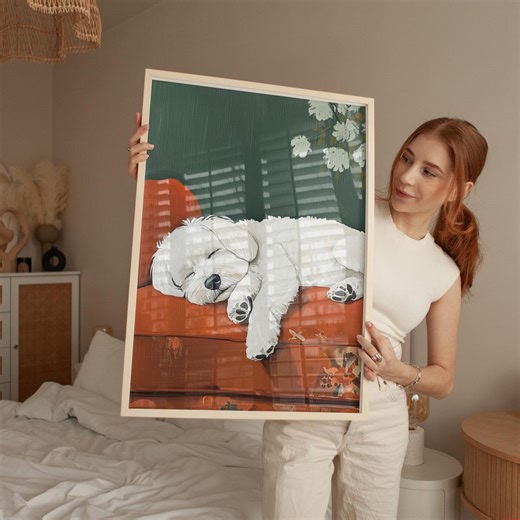 Dog Painting Sleeping Bichon Frisé Cozy Living Room Wall Art (digital Download) - Etsy
