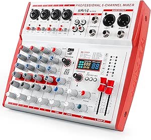 6 Channel Audio Mixer with 99 Sound Effects for PC, Portable Sound Mixing Console with USB BT Recording Input for Live Streaming, DJ Show, Podcasting