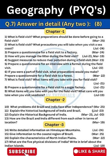 10th std. l Geography PYQ from 2019-2025 l 4-marks questions of geography l Geography important cha