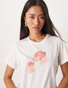 Abercrombie & Fitch baby tee with cake slice graphic in white | ASOS