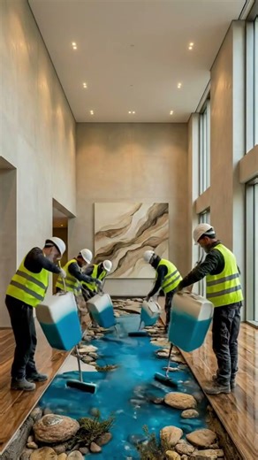 This 3D River Floor Looks Unreal 😱🏞️ | Full Hall Transformation #epoxyfloor #interiordesign