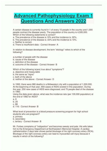 Advanced Pathophysiology Exam 1 Questions And Answers 2022 pdf