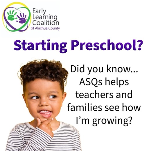 Starting childcare? 笠 The Ages & Stages Questionnaire (ASQ) helps spot developmental strengths and areas where your child might need extra support. Early detection sets them up for success! #EarlyLearning #ChildDevelopment #ASQ #ELCAlachua | Early Learning Coalition of Alachua County | Facebook