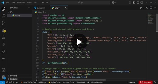 #aiinternship #internpe #cricketanalytics #randomforest #machinelearninginaction #pythoncoding #realworldai | Rakesh K