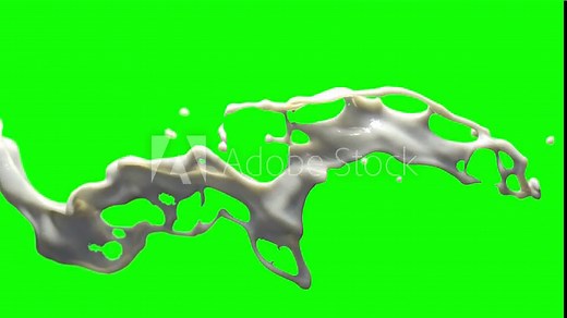 Milk splash on green screen and transparent background. 3D animation of white liquid with chroma key, alpha channel ProRes 4444 in 4k UHD resolution included.