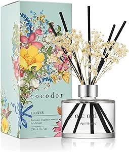 COCODOR Reed Diffuser Set with Preserved Baby's Breath with Sticks/April Breeze / 6.7oz / Scent Fragrance Oil Diffuser for Bedroom Bathroom Home Decor