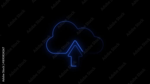 Glowing neon Download Cloud file upload with black background,cloud computing, cloud, cloud space, cloud space and technology, cloud storage concept.