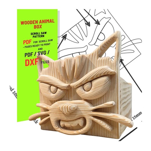 Wooden Animal Box Scroll Saw Pattern (PDF , SVG , DXF) Cat No.1 - Etsy Canada