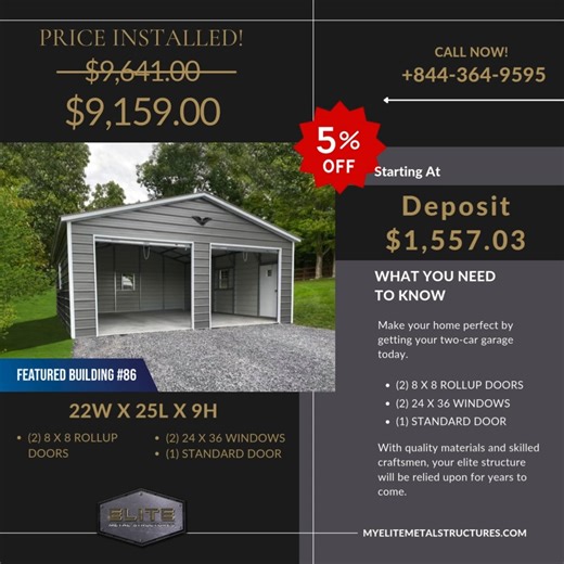 ❄️🏠 Protect Your Vehicles This Winter with a Premium Metal Garage! 🏠❄️ Looking for a durable, reliable, and stylish garage to protect your vehicles and equipment? Check out our 22x25x9 Vertical Roof Metal Garage – built to withstand the toughest weather and keep your investments safe all year long. 🌧️☀️❄️ 🎉 Winter Special: 5% Off! 🎉 ✅ Built to last with premium materials ✅ Vertical roof for superior water and snow runoff ✅ Spacious dimensions to fit cars, trucks, and more Don’t miss out on 