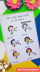 Subtraction activity worksheet- How many petals are left on the flower? 🌼 This engaging worksheet helps children understand the concept of subtraction in a fun and interactive way. This activity encourage problem solving, attention to detail and enhance their ability to perform basic arithmetic. Follow @kittu_zworld for more such creative ideas 💡 #subtraction #maths #mathsforkids #numbers #number #counting #123 #preschollactivity #maths #mathsactivities #nursary #lkg #diy #drawing #creativity