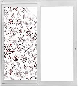 Amazon.com: Christmas Window Privacy Film, Winter Red Snowflakes Xmas Static Window Clings Non-Adhesive Reusable Decorative Windows Decals for Room, 35x79in