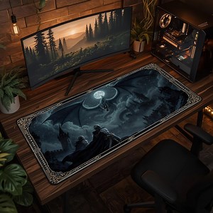 Large Desk Mat – 16 × 32 Inches: Dragon and Knight Design - Vibrant Colors, Non-slip Base - Etsy
